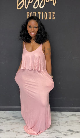 Maxi dress with slit on side Pink