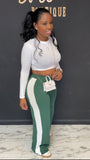 2pc Sweater Track Pants Set GREEN/WHITE