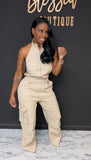 Oversized Cargo Jumpsuit KHAKI Tall girl friendly