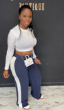 2pc Sweater Track Pants Set NAVY/WHITE