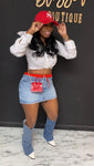 Denim 2 Toned Skirt RED