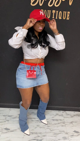 Denim 2 Toned Skirt RED