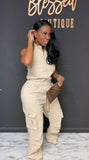 Oversized Cargo Jumpsuit KHAKI Tall girl friendly