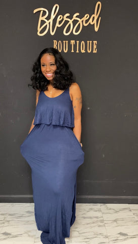 Maxi dress with slit on side Navy