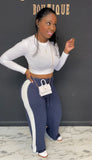 2pc Sweater Track Pants Set NAVY/WHITE
