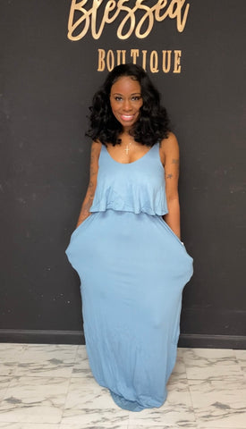 Maxi dress with slit on side baby Blue