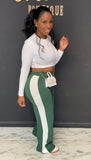 2pc Sweater Track Pants Set GREEN/WHITE