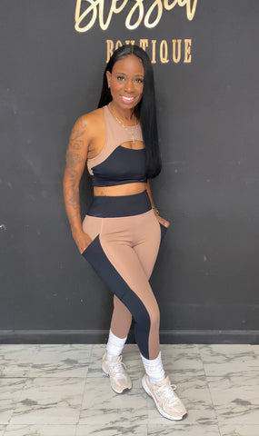 Work It Out 2pc Set KHAKI/BLACK