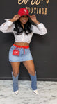 Denim 2 Toned Skirt RED