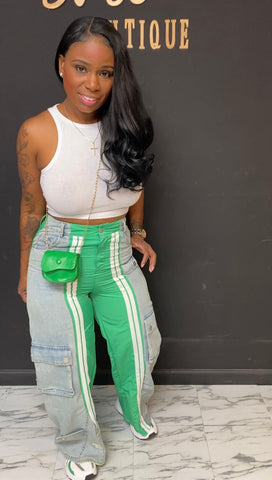 Denim/Nylon 2pc Set GREEN