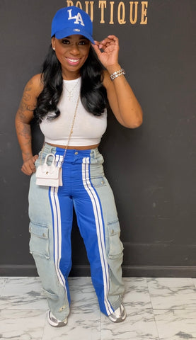 Denim/Nylon 2pc Set ROYAL BLUE