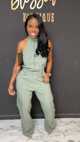 Oversized Cargo Jumpsuit OLIVE Tall girl friendly