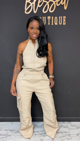 Oversized Cargo Jumpsuit KHAKI Tall girl friendly