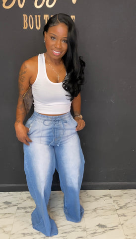 Simple But Cute 2pc Set Denim/WHITE