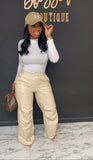 Leather Wide Leg Pants ONLY CREAM