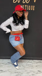 Denim 2 Toned Skirt RED