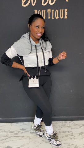 2pc Hoodie ColorBlock Set BLACK/IVORY