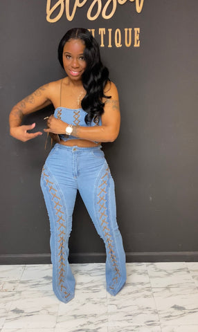 Denim tie me up 2pc Set
