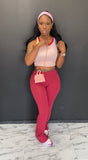 COLOR block 3pc sport set HEADBAND INCLUDED BURGUNDY