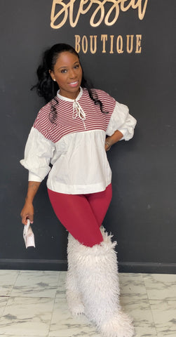 So Comfortable 2pc Set WHITE/BURGUNDY