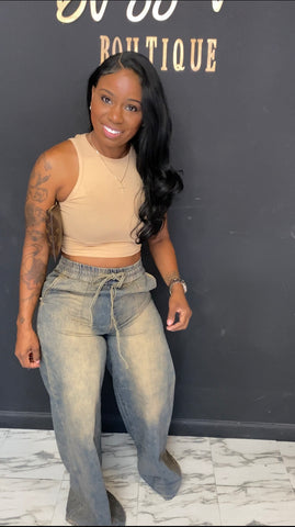 Simple But Cute 2pc Set Denim/ CREAM