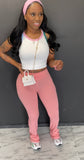 COLOR block 3pc sport set HEADBAND INCLUDED PINK